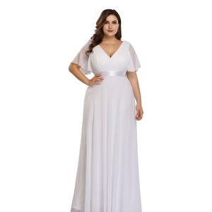 Plus Size 26 Empire Waist Evening Dress with Short Sleeves